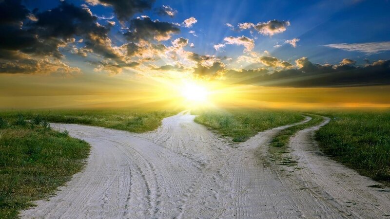 Dirt Road Fork — Blue, Dramatic, Sunset