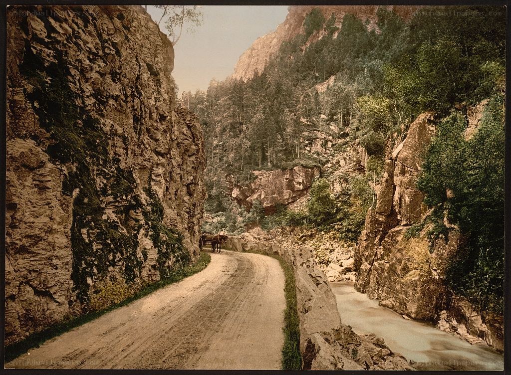Dirt road in a mountain gorge
