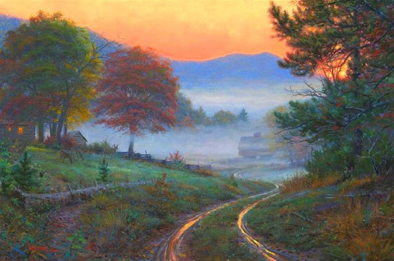 Dirt Road in Autumn — Orange, Serene, Painting