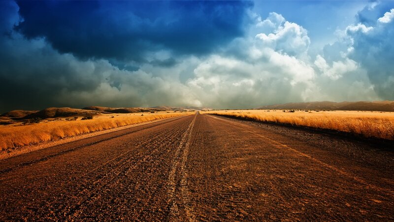 Dirt Road in Desert — Blue, Dramatic, Afternoon