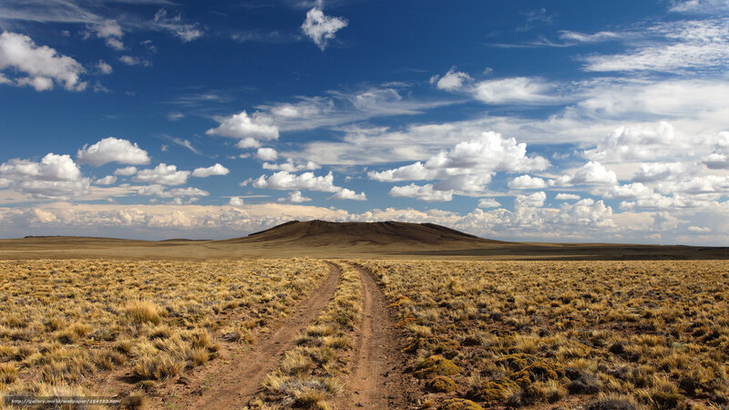 Dirt Road in Desert — Blue, Serene, Afternoon, Photograph, Sky