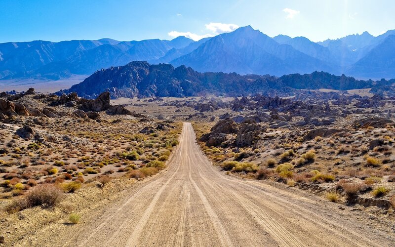 Dirt Road in Desert — Brown, Arid, Afternoon, Photograph