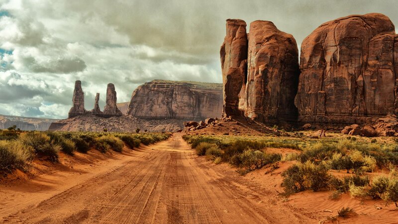 Dirt Road in Desert — Brown, Dramatic, Afternoon