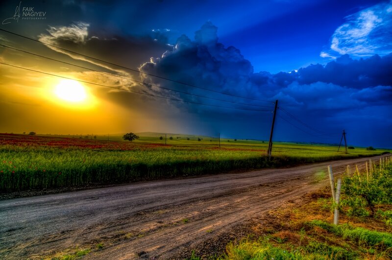 Dirt Road in Field — Blue, Dramatic