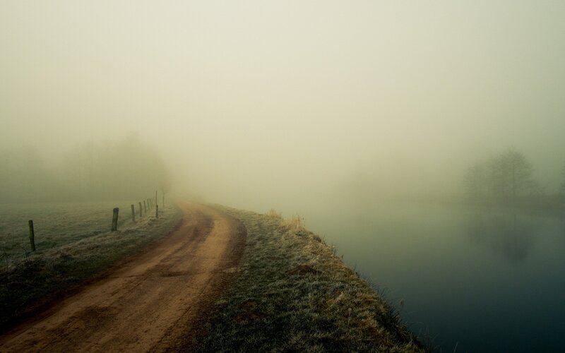 Dirt Road in Fog — Gray, Misty