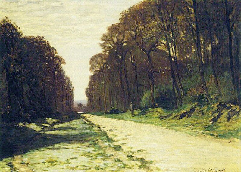 Dirt Road in Forest — Green, Serene, Afternoon, Painting, Trees, Path