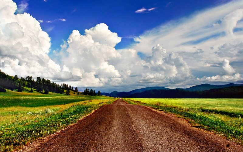 Dirt Road in Green Fields — Blue