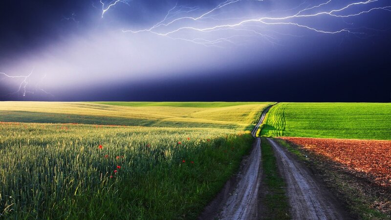 Dirt Road in Storm — Green, Dramatic