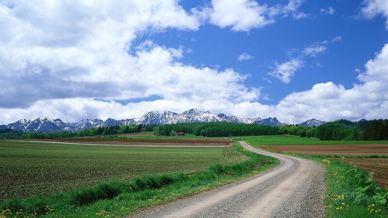 Dirt Road in Valley — Blue, Serene, Spring