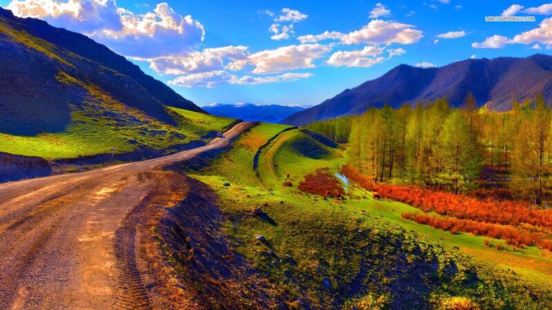 Dirt Road in Valley — Green, Serene, Afternoon, Photograph, Mountains
