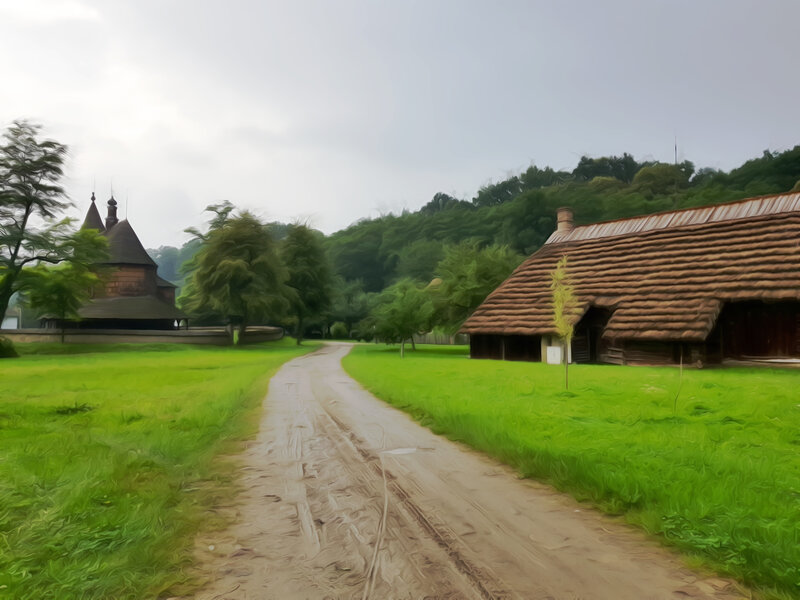 Dirt Road in Village — Green, Serene