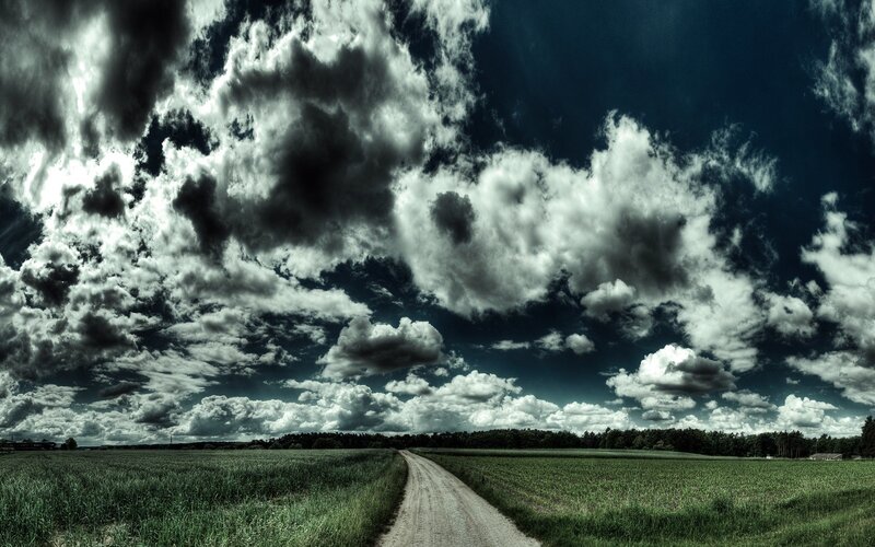 Dirt Road Through Fields — Green, Dramatic