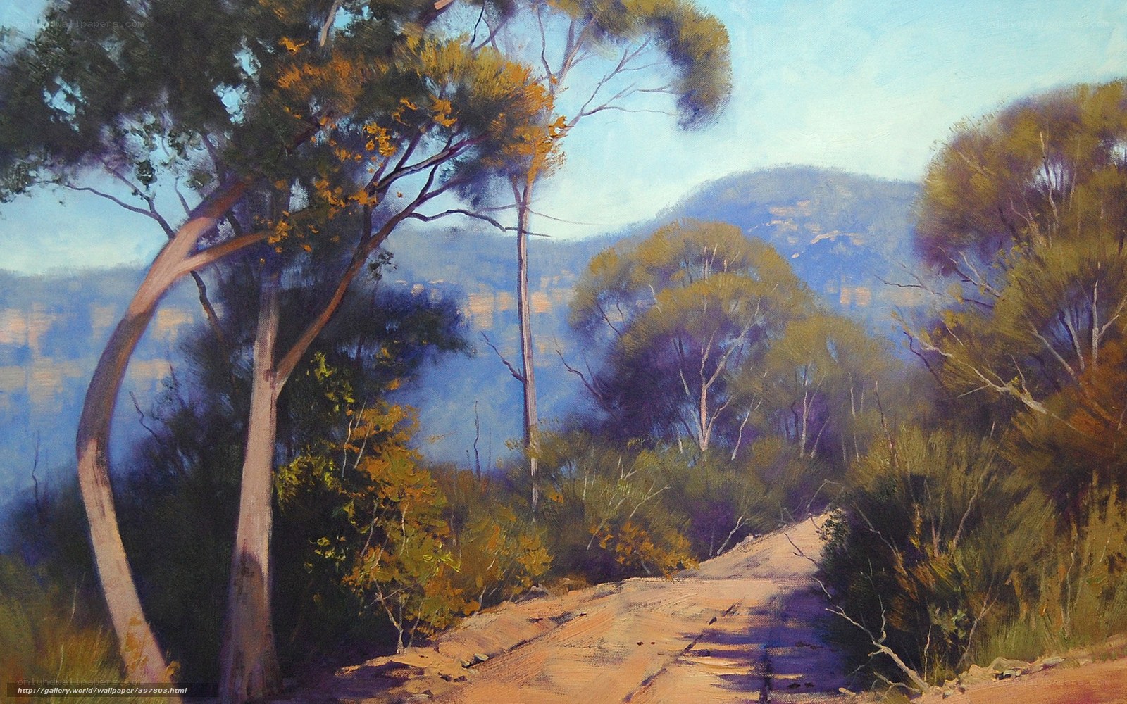Dirt road through forested hills