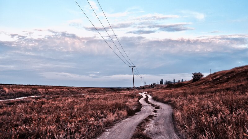 Dirt road through grassy fields