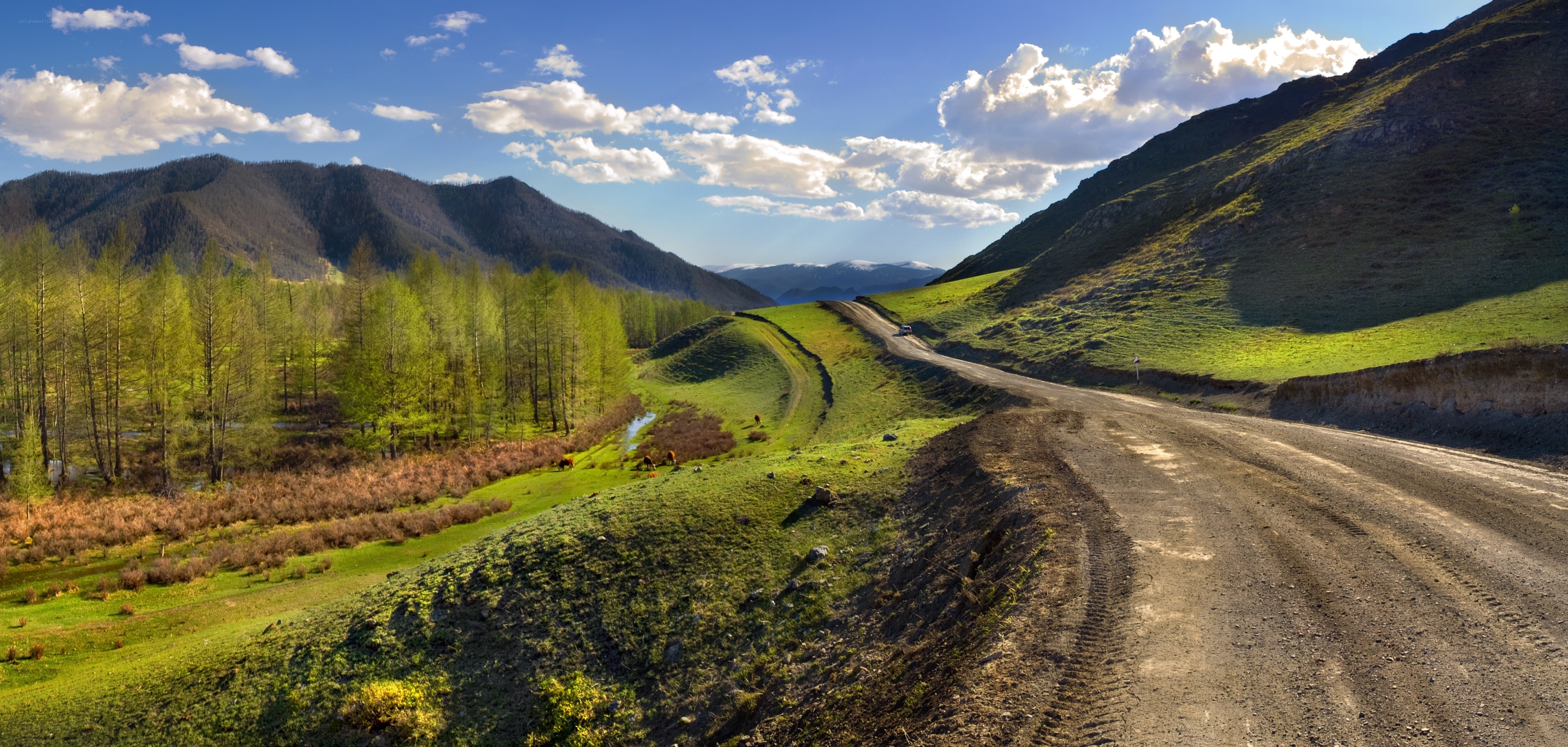 Dirt road through mountain valley