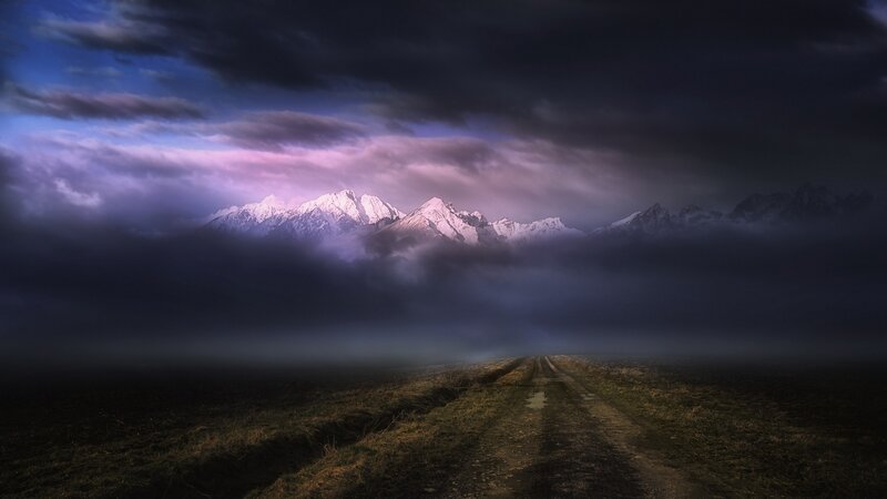 Dirt Road to Mountains — Purple
