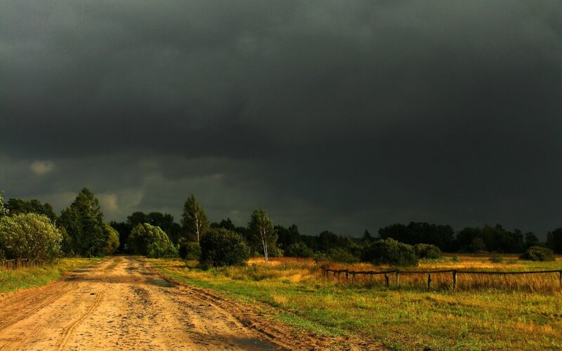 Dirt Road under Storm Clouds — Dark Gray