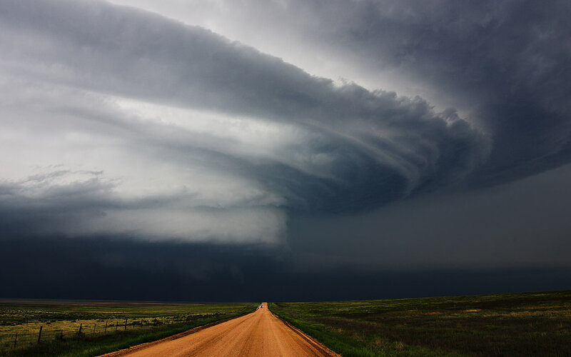 Dirt Road under Storm Clouds — Gray, Dramatic, Afternoon, Photograph, Field