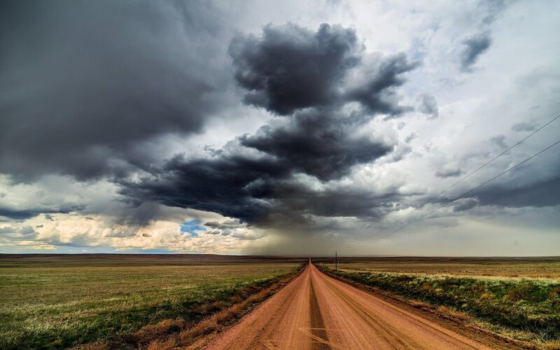 Dirt Road under Storm Clouds — Gray, Dramatic, Afternoon