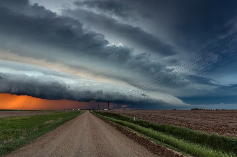 Dirt Road under Storm Clouds — Gray, Dramatic, Sunset