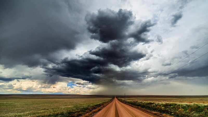 Dirt Road under Storm Clouds — Gray, Dramatic