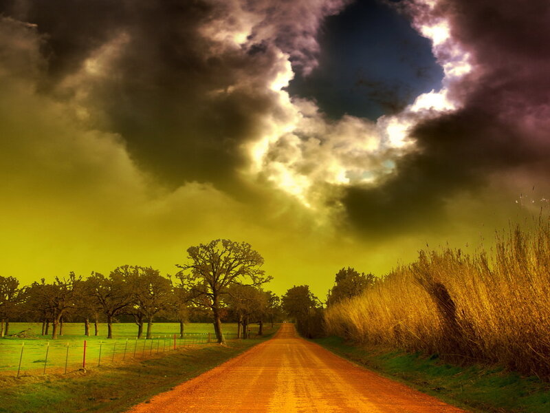 Dirt Road under Stormy Sky — Yellow, Dramatic, Sunset