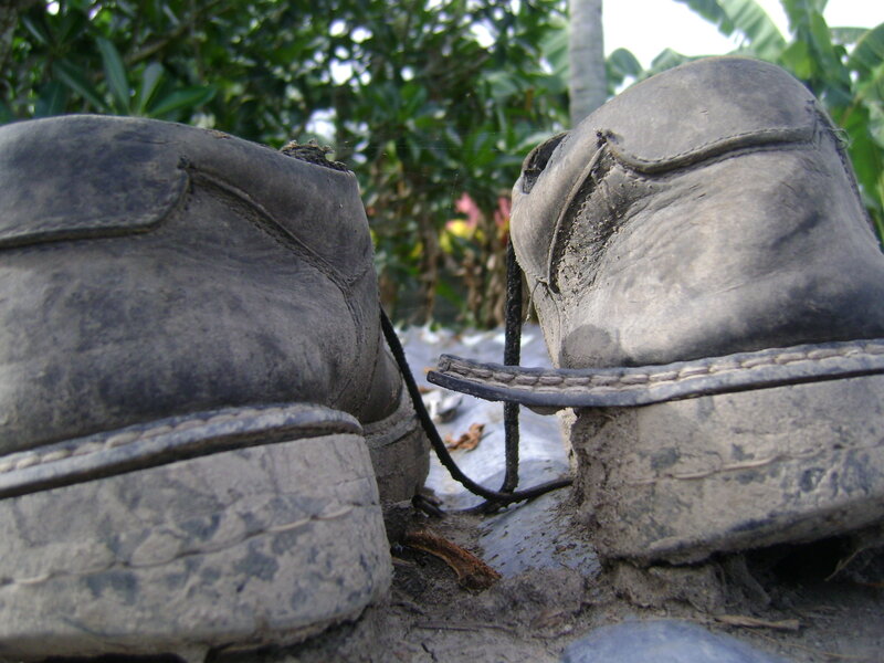 dirty shoes in the garden