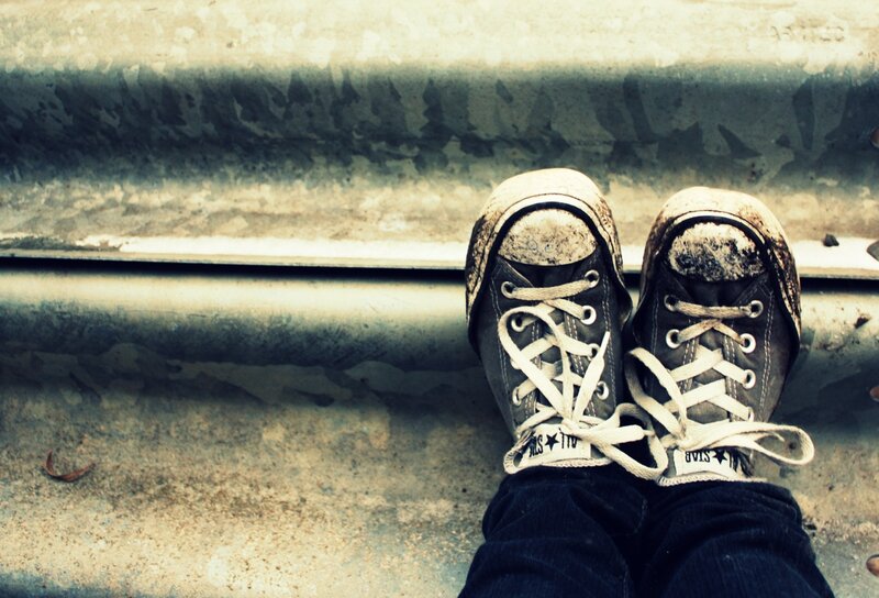 dirty sneakers on steps