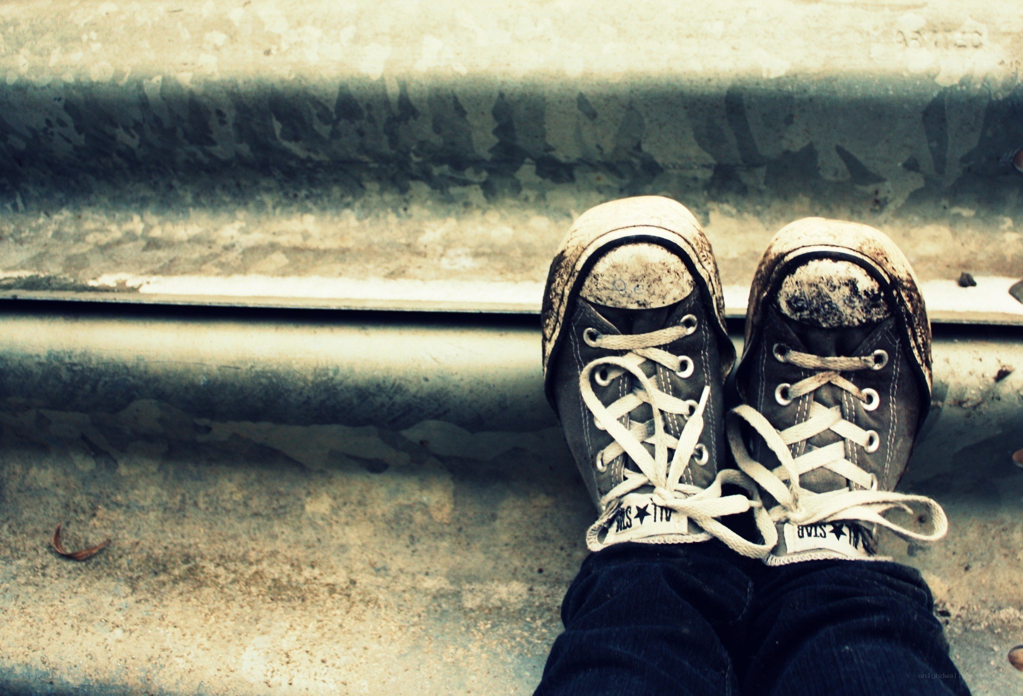 dirty sneakers on steps