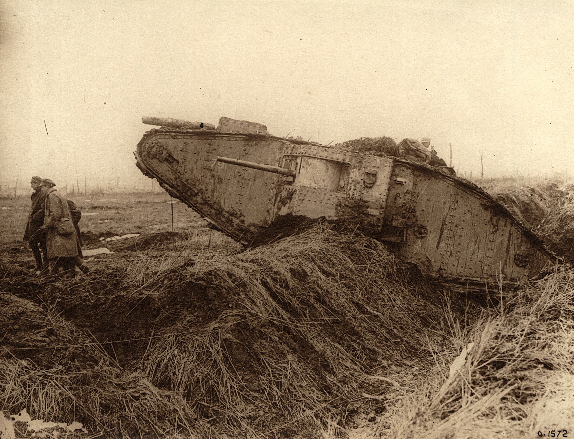 Disabled tank in a battlefield