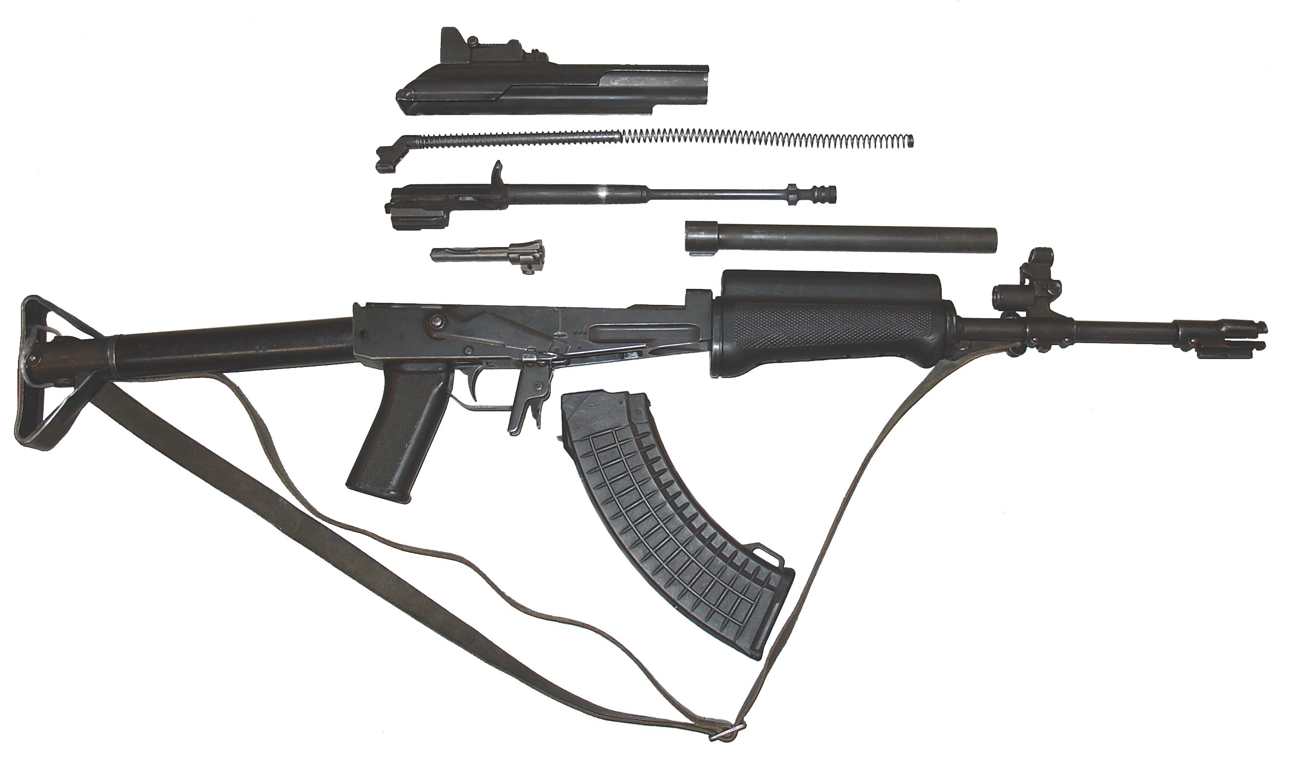 Disassembled assault rifle components