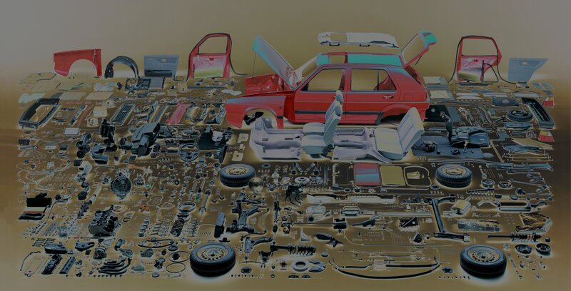 Disassembled car components