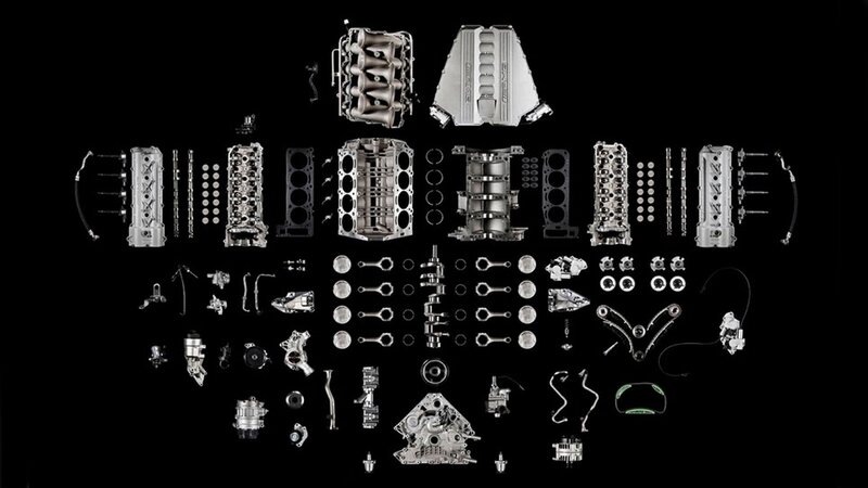 Disassembled Car Engine — Black, Dramatic