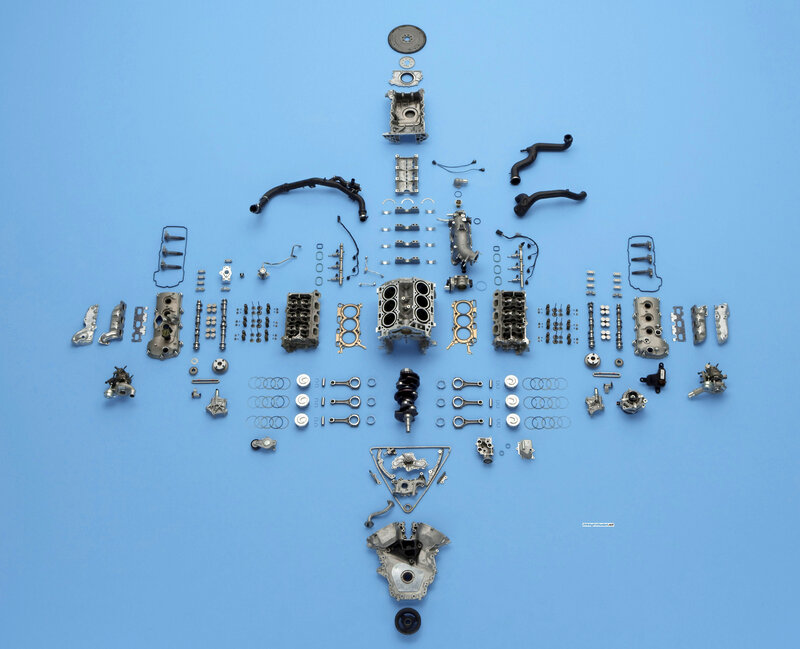 Disassembled Car Engine — Blue, Neutral