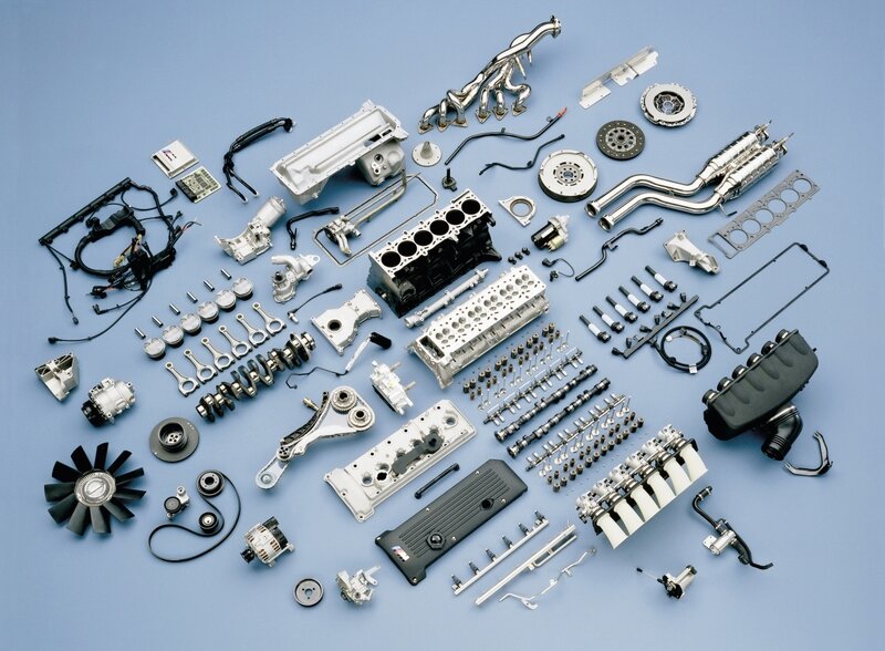 Disassembled Car Engine — Blue, Technical