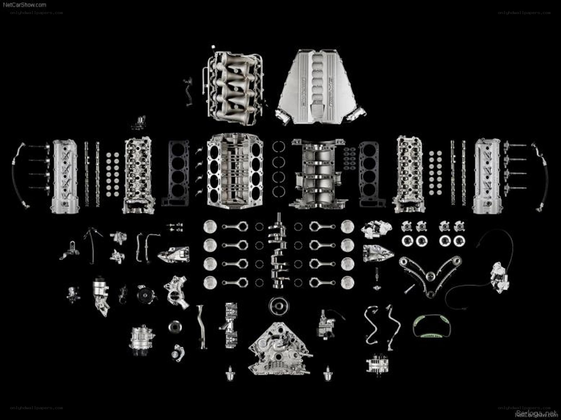 disassembled car engine parts