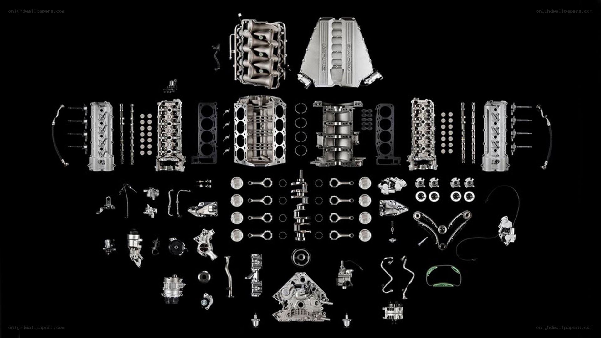 disassembled engine components