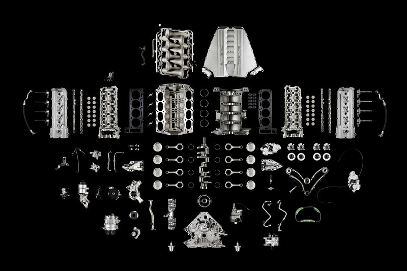 Disassembled engine components