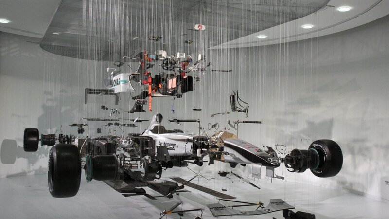 disassembled formula one car