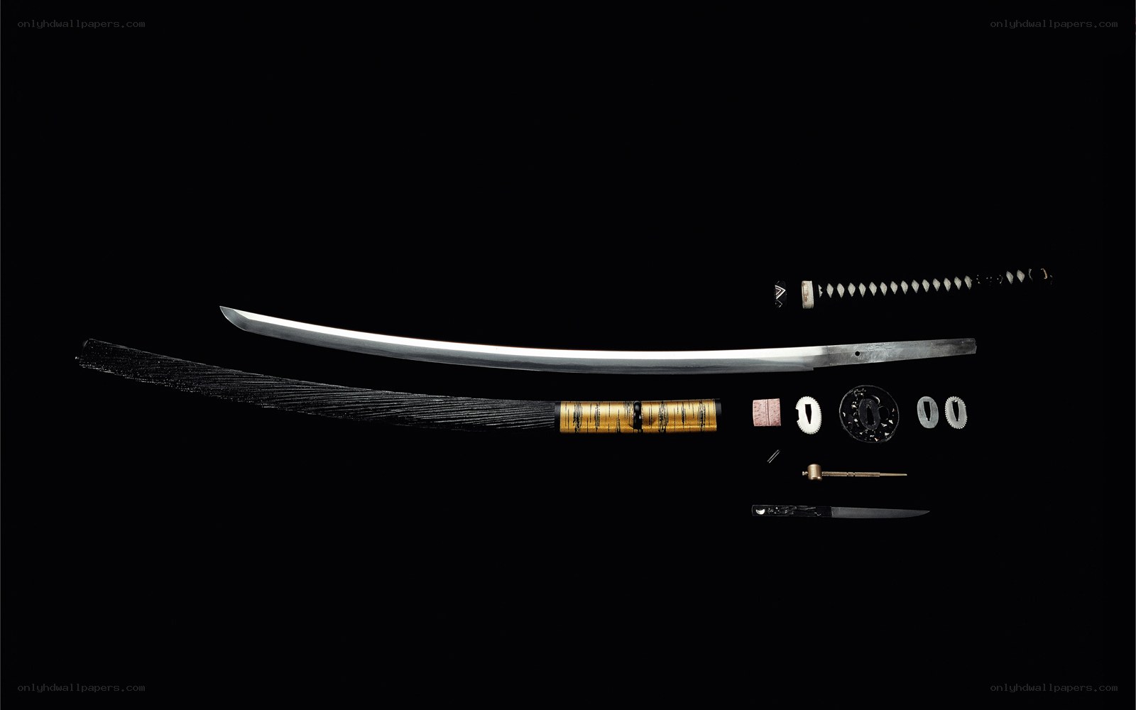 Disassembled Japanese katana