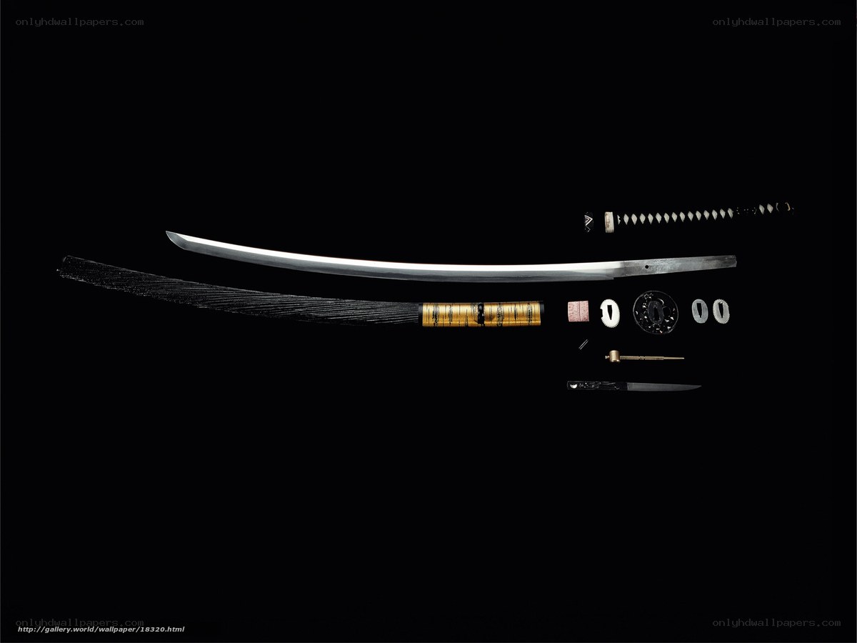 Disassembled Japanese sword components