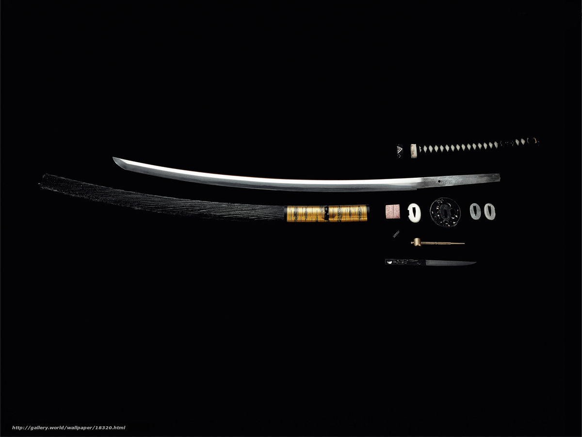 Disassembled Japanese sword components