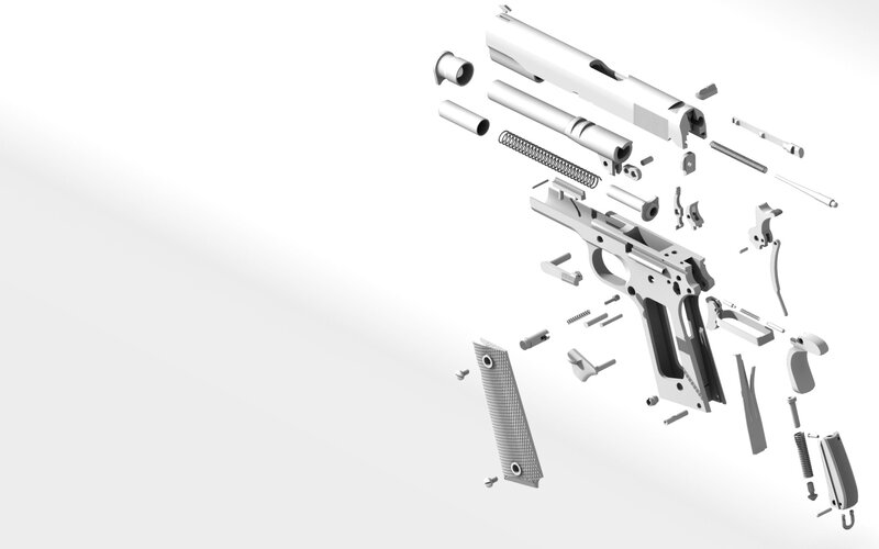 Disassembled Pistol — White