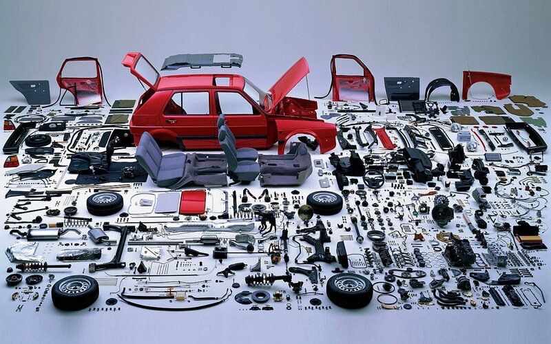 Disassembled Red Car — Neutral, Photograph, Car Seats, Wheels