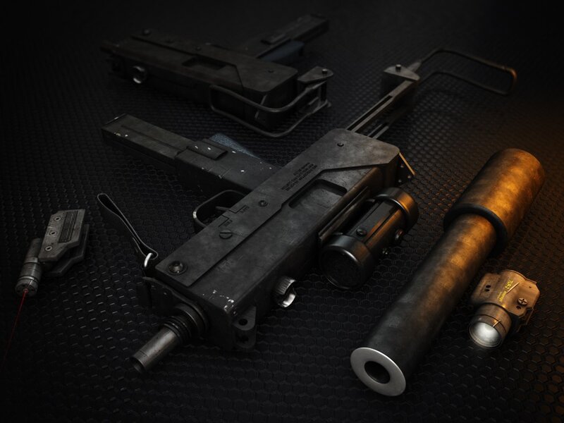 Disassembled Submachine Gun