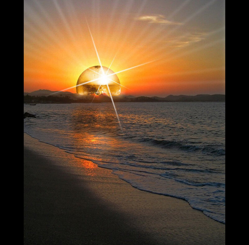 disco ball sunset at beach