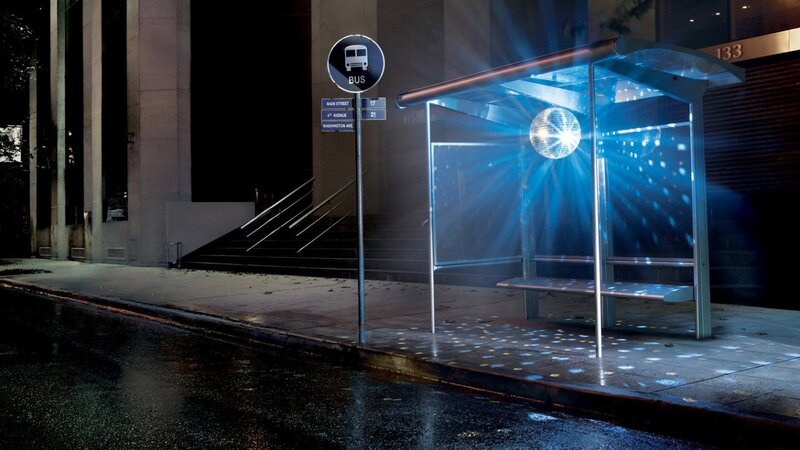 Disco Bus Stop — Blue, Dramatic, Night
