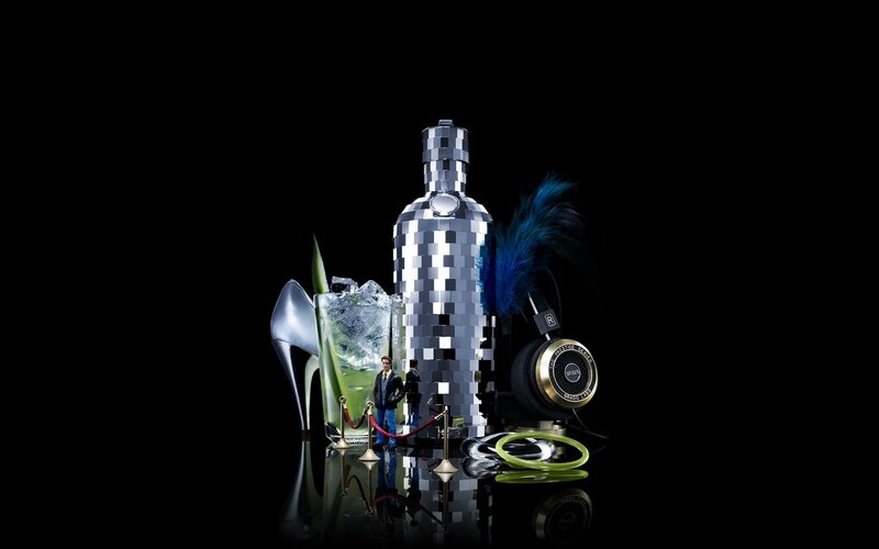 Disco-themed cocktail setup