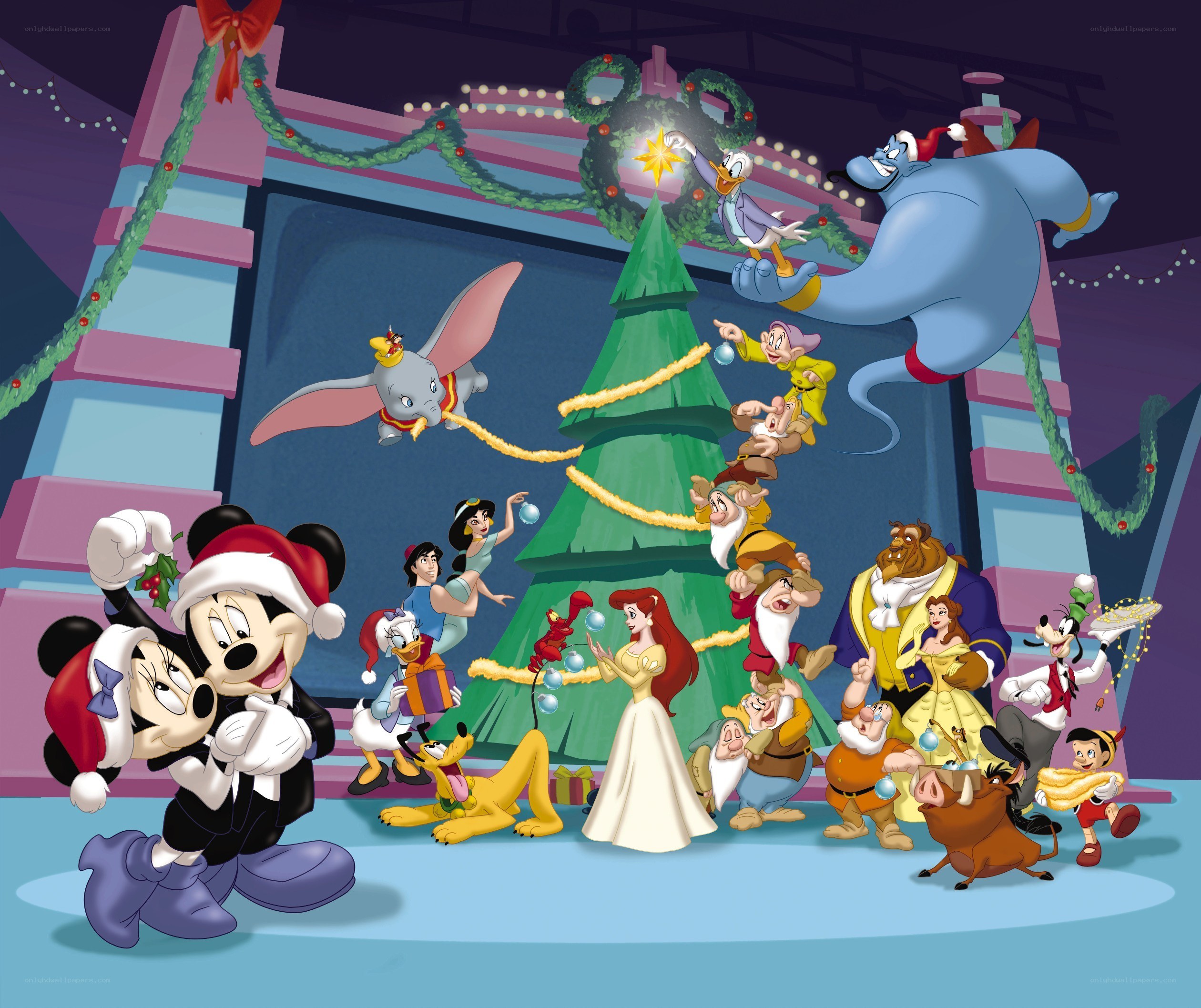 Disney characters at Christmas