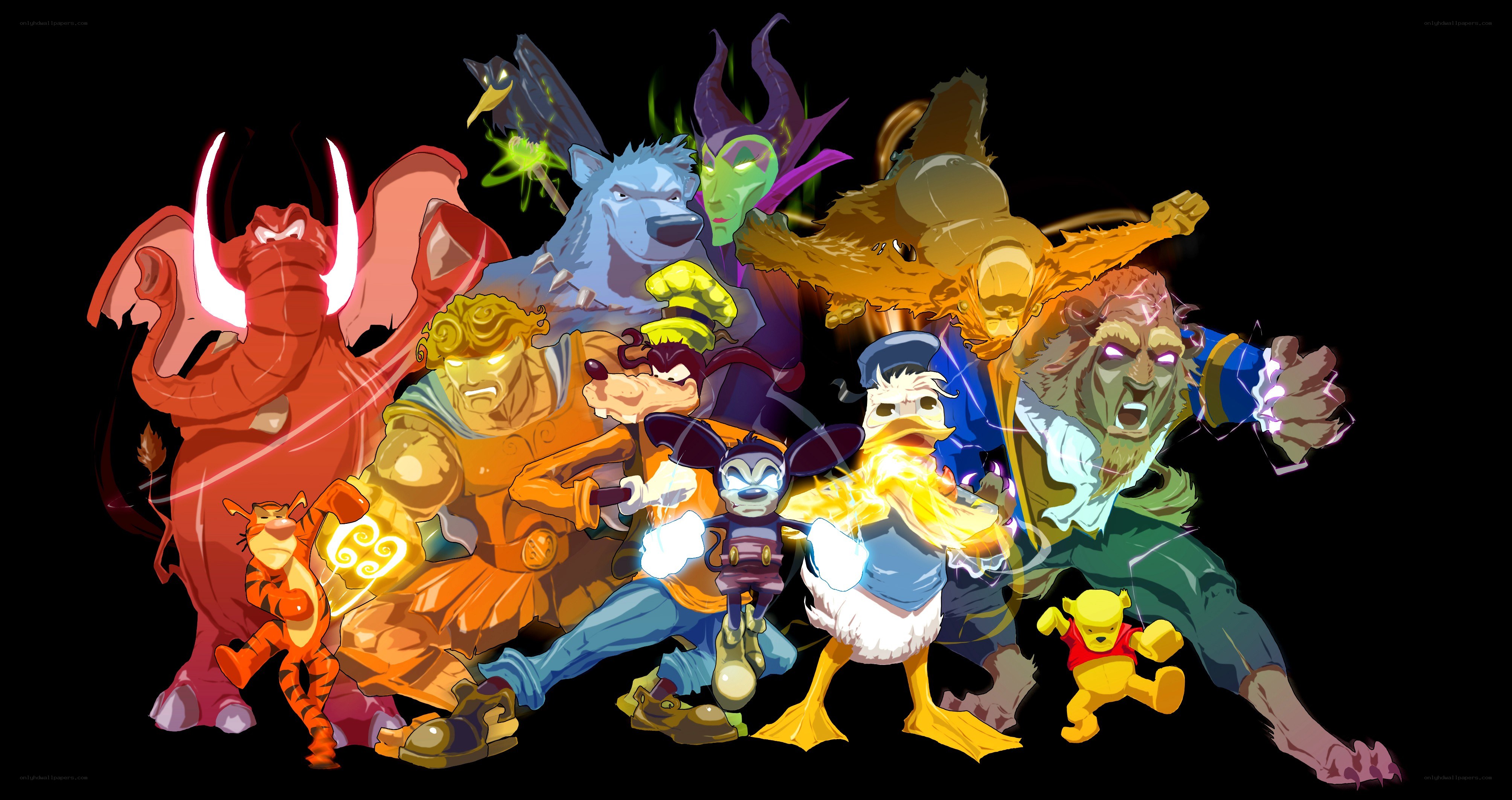 Disney characters in action poses